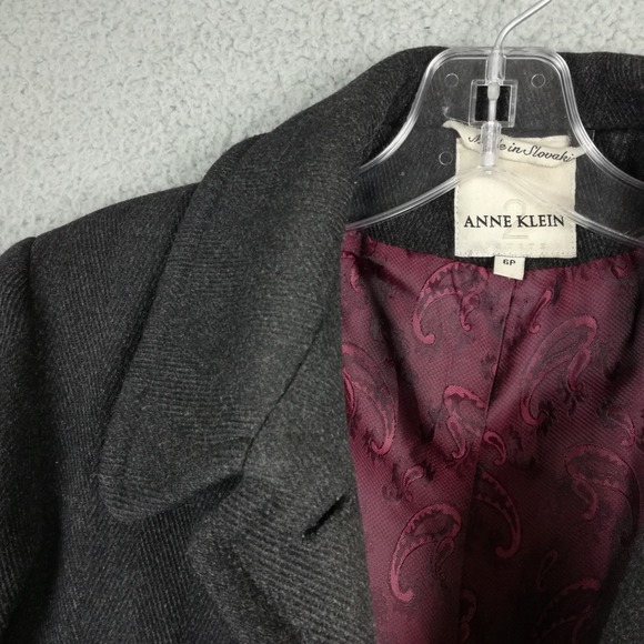 Anne Klein Womens Pea Coat Wool Blend Black Herringbone Button Front Petite 6P - Picture 10 of 12